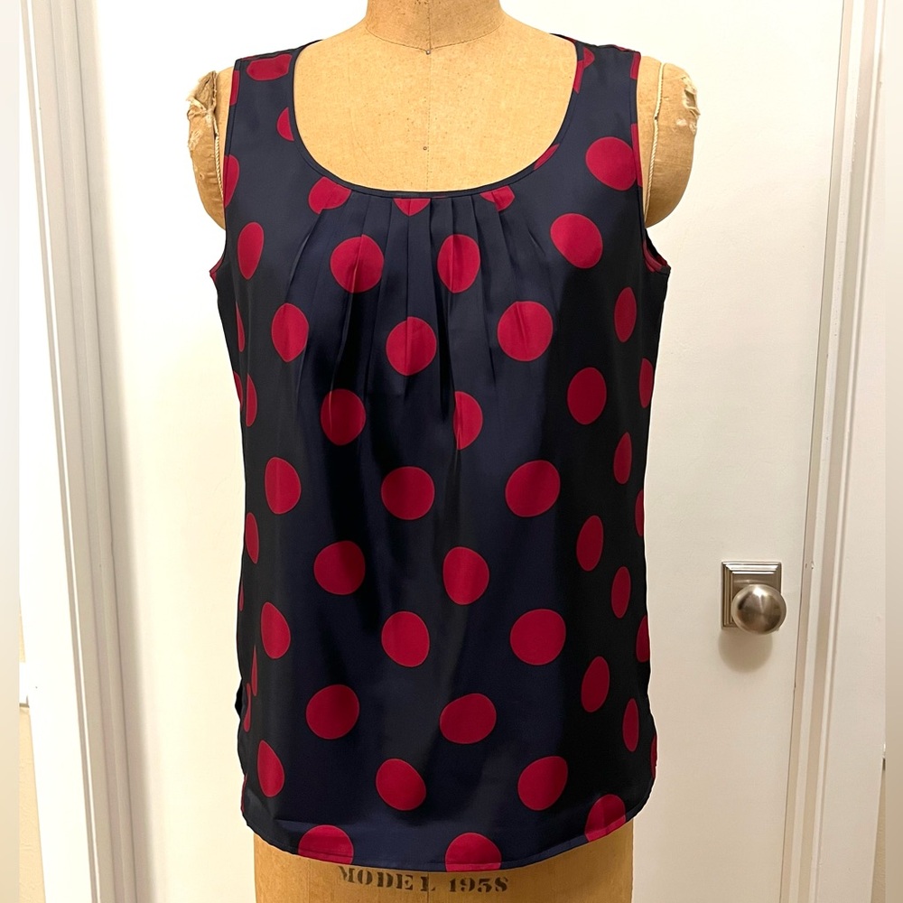 Talbots Woman's Size 6 Polyester Navy Blue Red Sleeveless Blouse Shirt Top